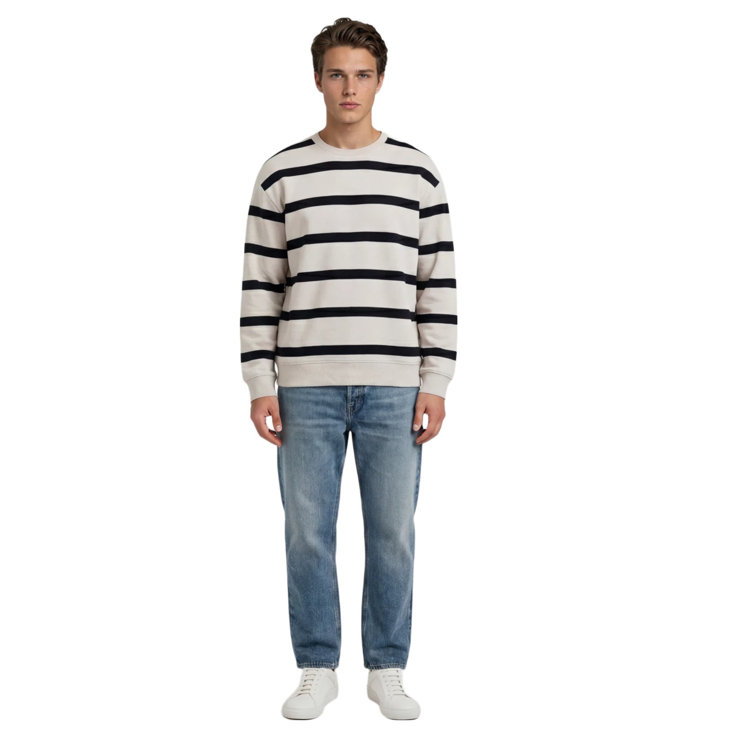 STRIPE CREW NECK SWEAT WHITE NAVY