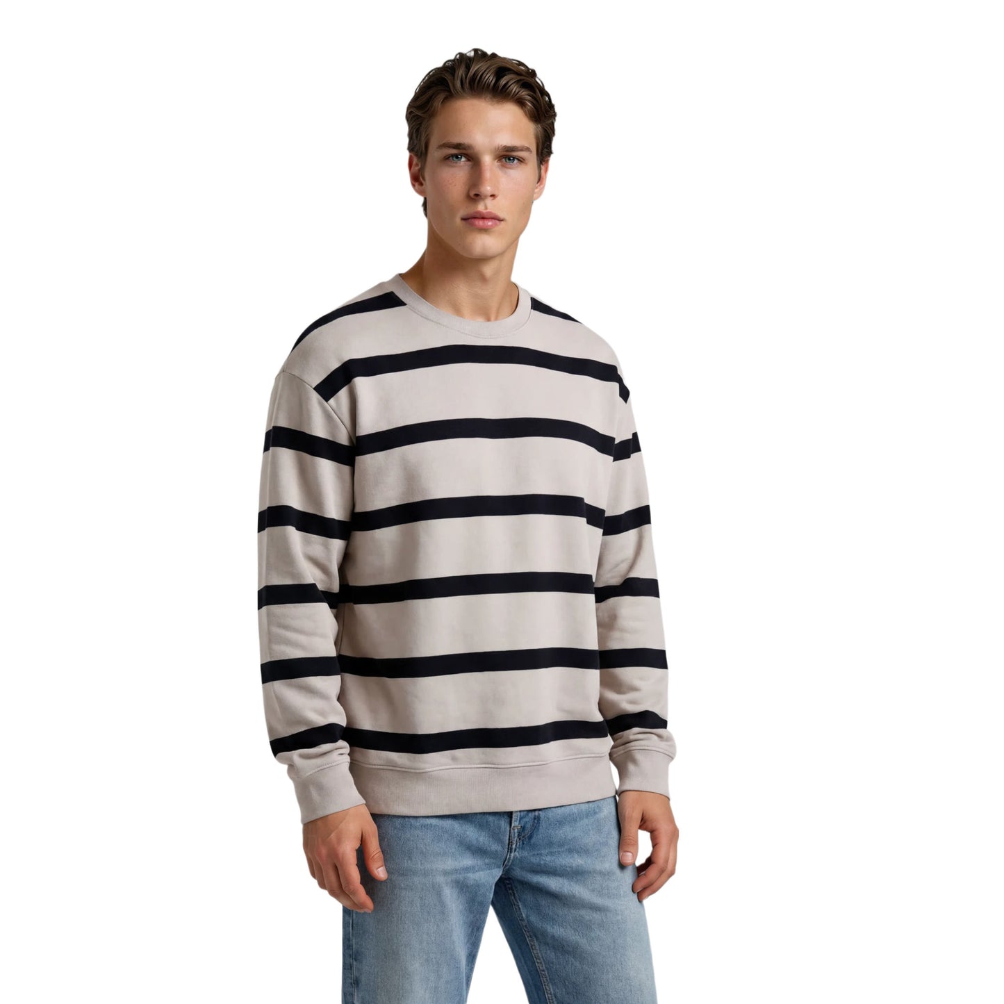 STRIPE CREW NECK SWEAT WHITE NAVY