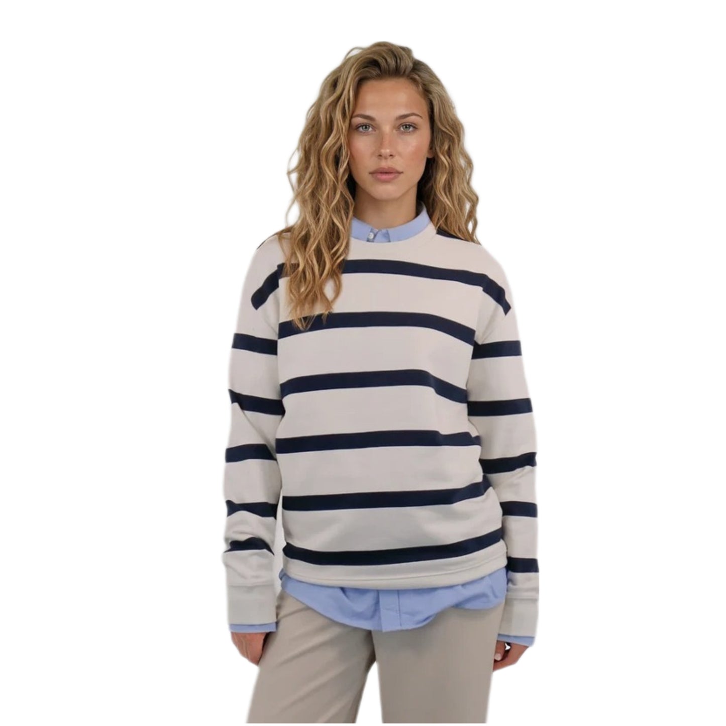 STRIPE CREW NECK SWEAT WHITE NAVY