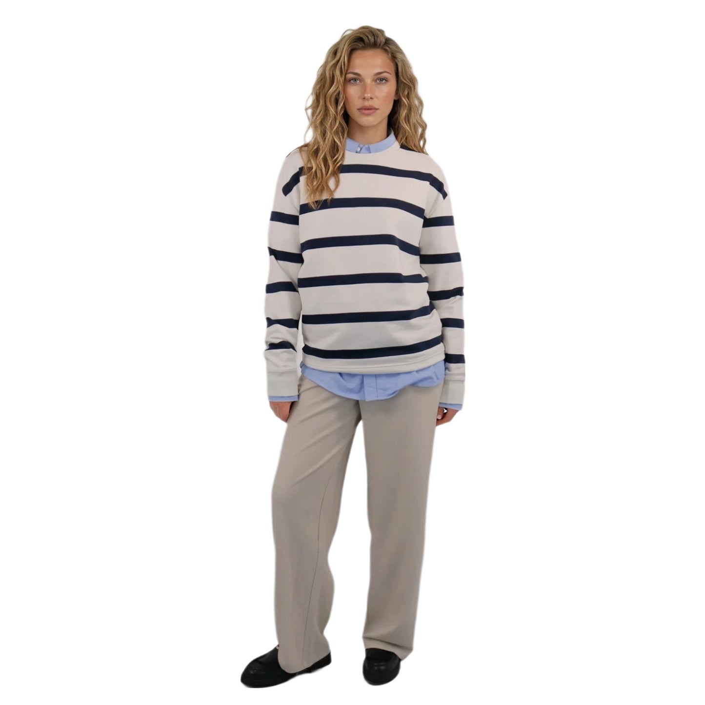 STRIPE CREW NECK SWEAT WHITE NAVY