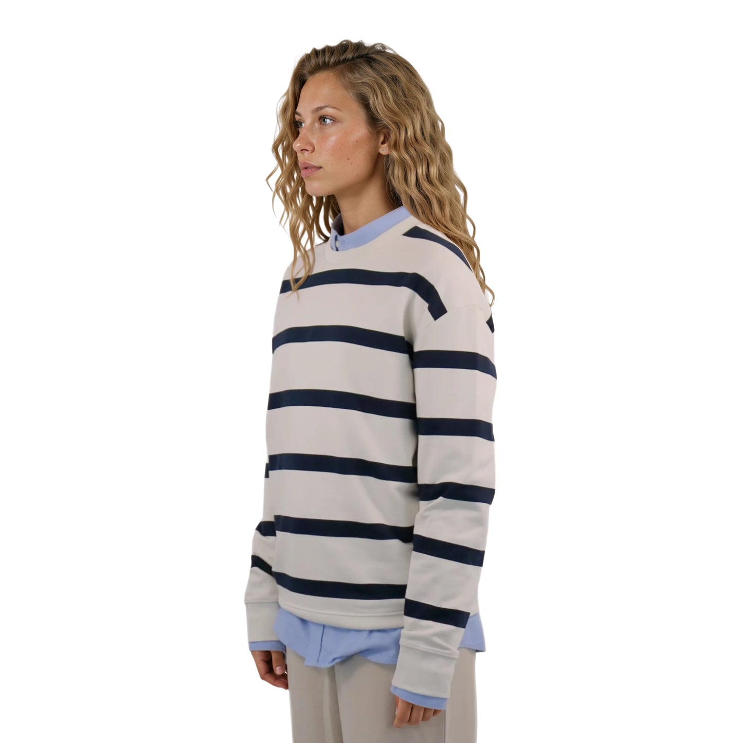 STRIPE CREW NECK SWEAT WHITE NAVY